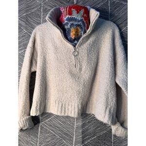 Cozy Cottagecore Cream Textured Quarter Zip Mock Neck Sweater Sz M